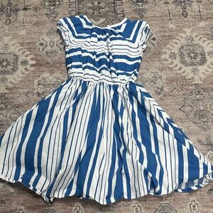 Lands end girls Blue and White Striped Kids cotton Dress sz 8